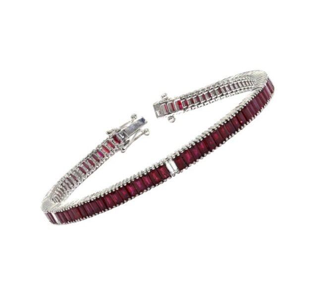 Baguette Ruby Diamond Bracelet in 14K White Gold