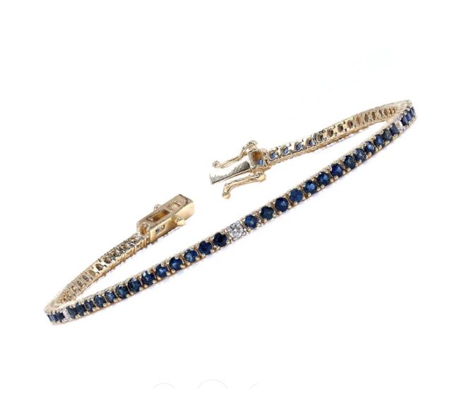 Blue Sapphire Diamond Tennis Bracelet in 14K Yellow Gold 2