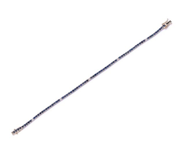 Blue Sapphire Diamond Tennis Bracelet in 14K Yellow Gold 2