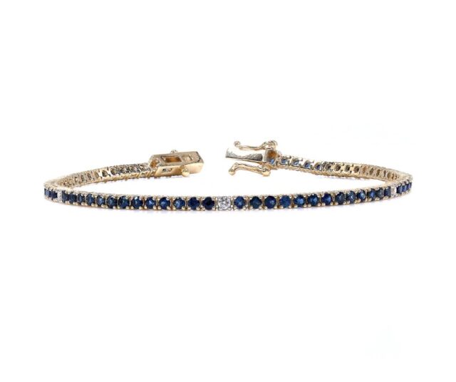 Blue Sapphire Diamond Tennis Bracelet in 14K Yellow Gold 2