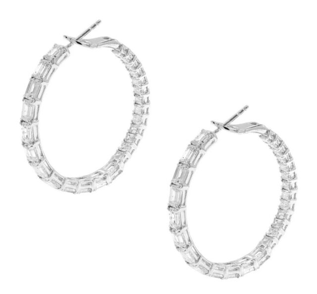 Emerald-Cut Diamond Hoop Earrings in 18K White gold 3