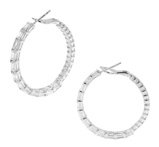 Emerald-Cut Diamond Hoop Earrings in 18K White gold 3