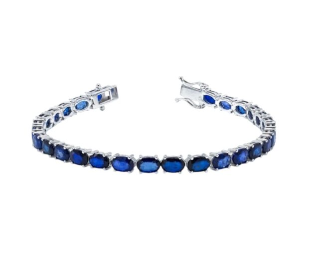 Oval Blue Sapphire Bracelet in 14K White Gold