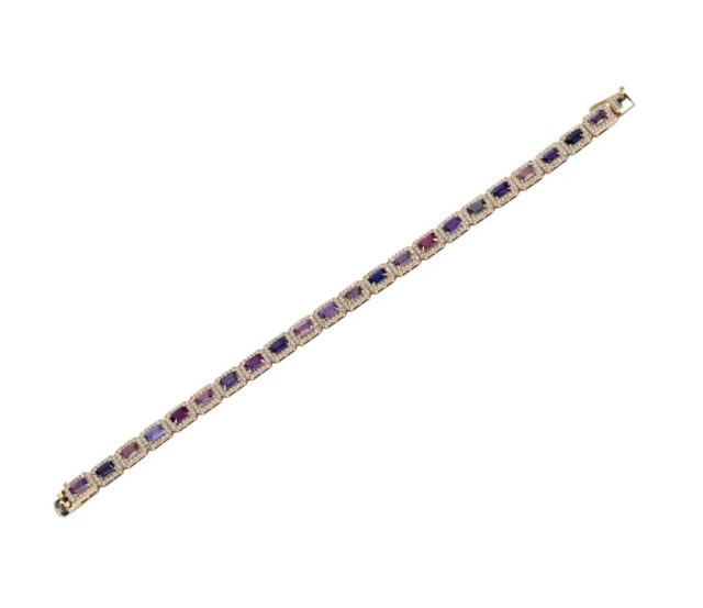 Purple Sapphire Diamond Bezel Bracelet in 14K Yellow Gold 2