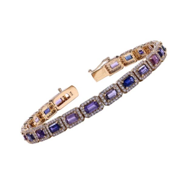 Purple Sapphire Diamond Bezel Bracelet in 14K Yellow Gold 2