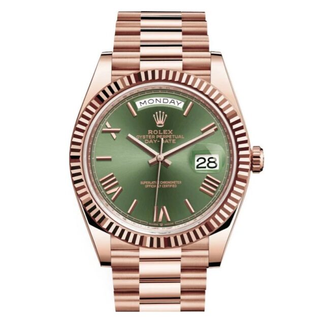 Rolex Day-Date 40 Rose Gold Olive Green Roman Dial