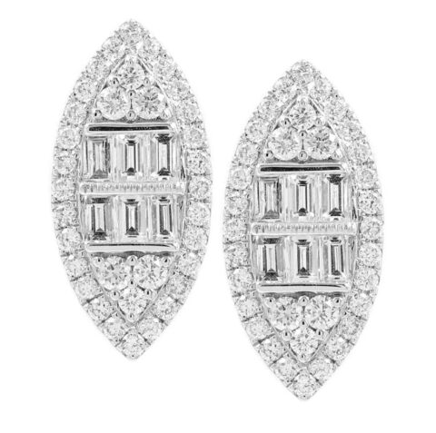 Round Diamond Marquise Earrings in 18K White Gold 2